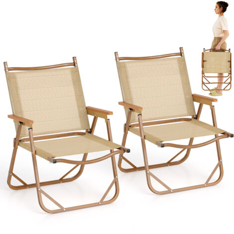 Lot de 2 Chaises de Camping Pliantes, Chaises de Plage Légères avec Cadre en Aluminium, Supporte 180 kg, Portables avec Accoudoirs