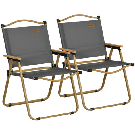 Lot de 2 chaises de camping pliantes en acier avec aspect bois, fauteuils repliables pour piscine, plage, Oxford, gris foncé