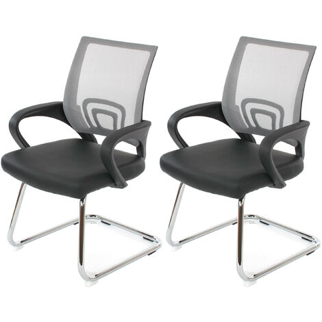 Lot de 2 chaises de conférence / chaise visiteurs Ancona, simili-cuir, gris