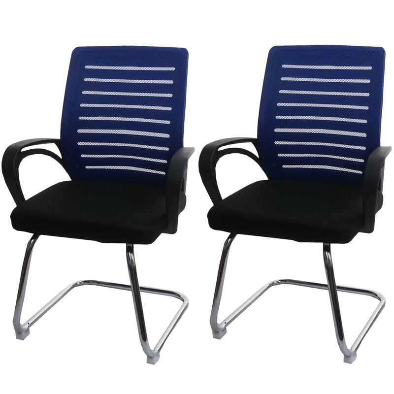Lot de 2 chaises de conférence HWC-K51 piétement luge - charge max. 150 kg tissu/textile - bleu