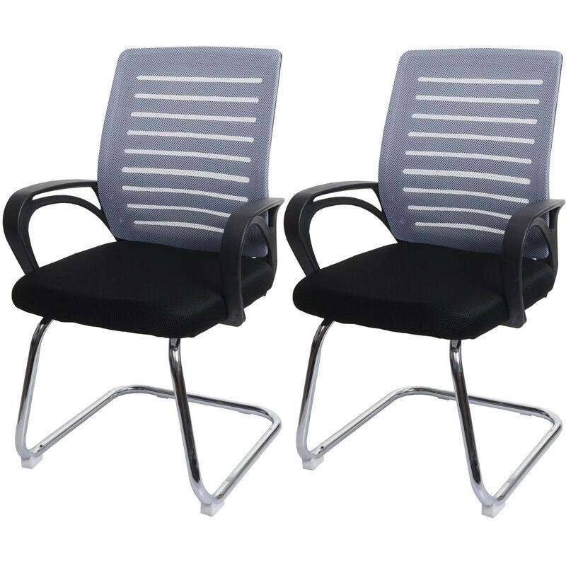 Mendler - Lot de 2 chaises de conférence HWC-K51 piétement luge - charge max. 150 kg tissu/textile - gris