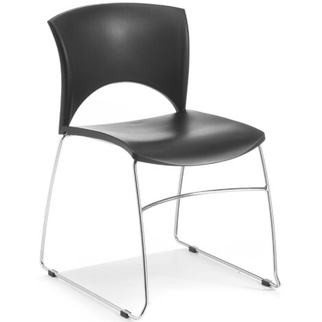 Lot de 2 chaises de conférence SOLE avec structure en fil de fer chromé en métal, siège et dossier noirs