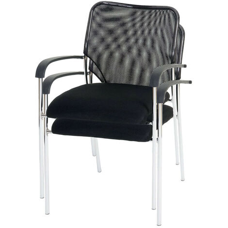 Lot de 2 chaises de conférence / visiteur Tulsa, empilable, tissu  siège noir, dossier noir
