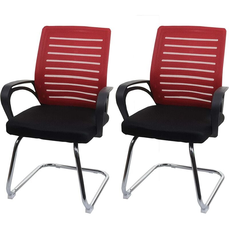Lot de 2 chaises de conférence visiteur en tissu/textile rouge forme ergonomique BUR04123