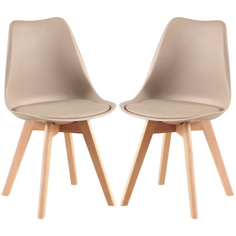 Lot de 2 Chaises de Cuisine Rétro Rembourrée Chaise de Salle de Bureau, Pieds en Bois de Hêtre Massif--Kaki clair
