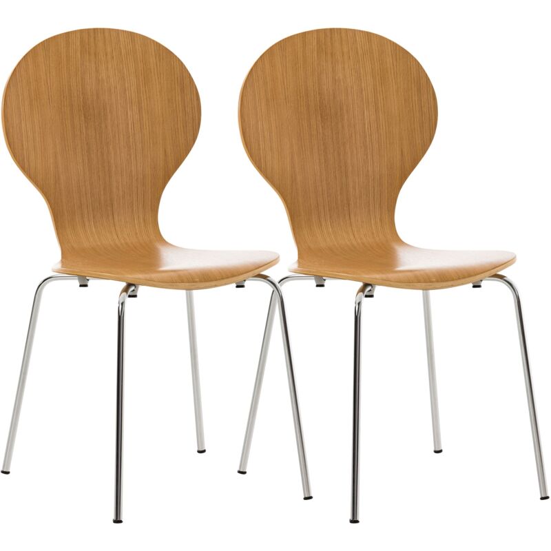 Décoshop26 - Lot de 2 chaises de cuisine salle à manger empilables dossier arrondi en bois chêne et métal chromé 100003091