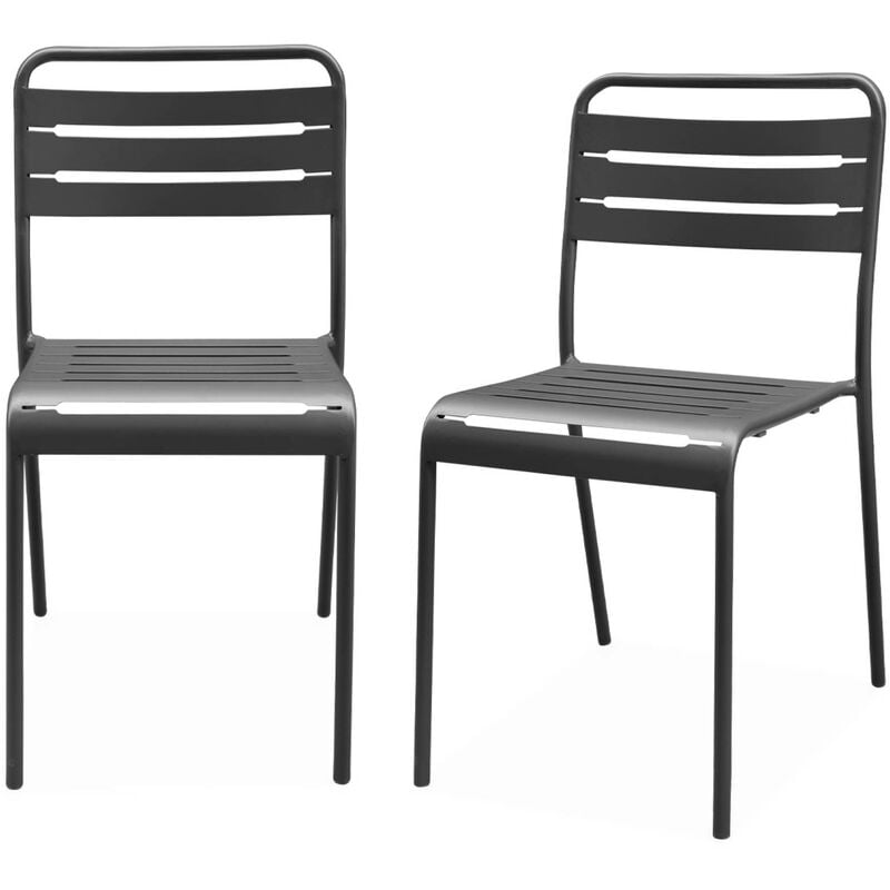 Lot de 2 chaises de jardin acier. 2 places. anthracite. Amelia. L44 x P52 x H79cm