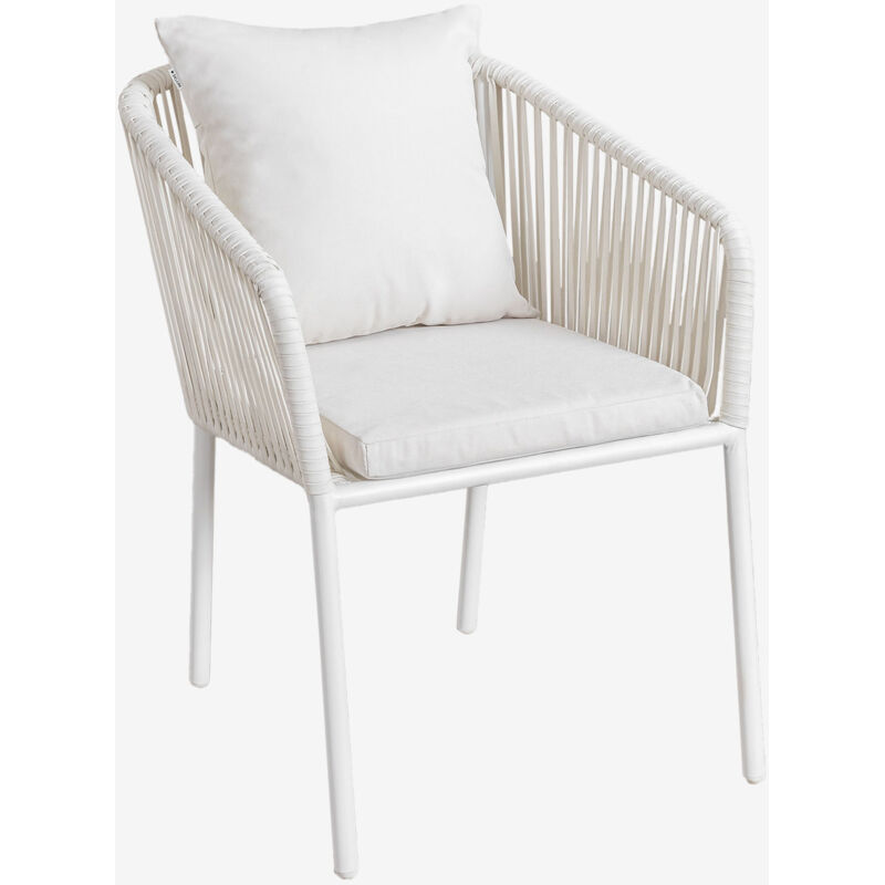 Lot de 2 chaises de jardin Arhiza Classic avec accoudoirs en aluminium et corde tressée Sklum Blanc Gardenia