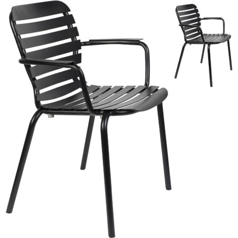Lot de 2 chaises de jardin avec accoudoirs en aluminium noir - VONDEL