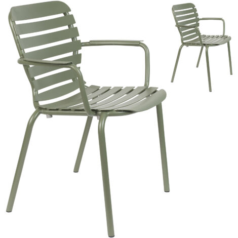 Lot de 2 chaises de jardin avec accoudoirs en aluminium vert - VONDEL