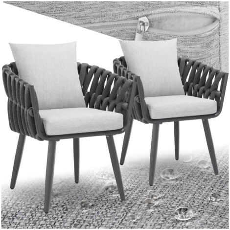 Lot de 2 chaises de jardin avec cadre en aluminium design façon cordage