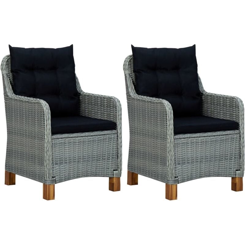 Lot de 2 Chaises de jardin avec coussins, Chaises d'extérieur, Fauteuils de jardin résine tressée gris clair togp30157 DESIGN IN