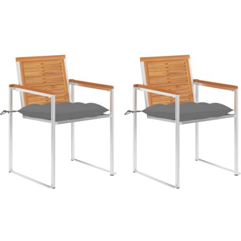 Lot de 2 Chaises de jardin avec coussins - Chaises d'extérieur pour terrasse/jardin Acacia solide et acier BV179775 - BonneVie