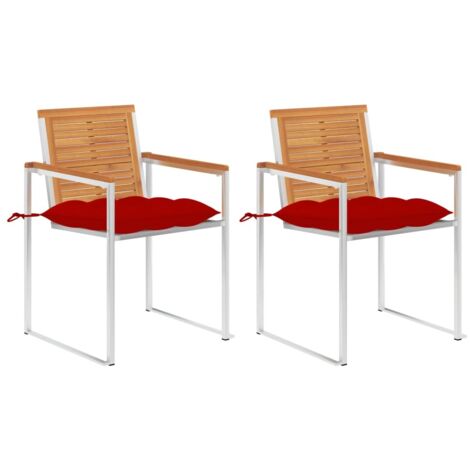 Lot de 2 Chaises de jardin avec coussins - Chaises d'extérieur pour terrasse/jardin Acacia solide et acier BV496947 - BonneVie