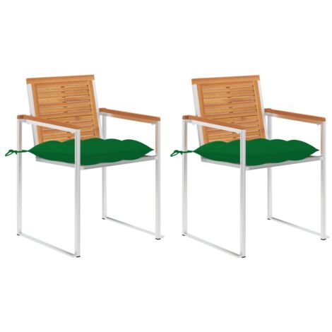 Lot de 2 Chaises de jardin avec coussins - Chaises d'extérieur pour terrasse/jardin Acacia solide et acier BV567600 - BonneVie