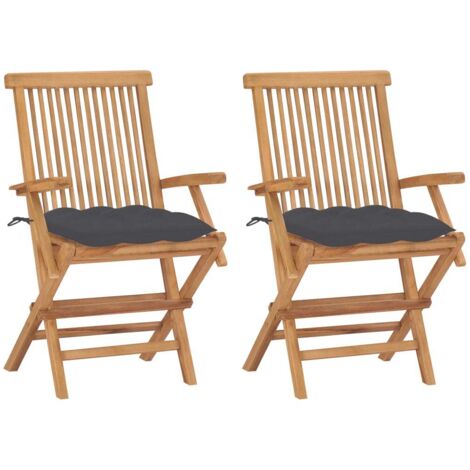 Lot de 2 Chaises de jardin avec coussins - Chaises d'extérieur pour terrasse/jardin anthracite Bois de teck BV409383 - BonneVie