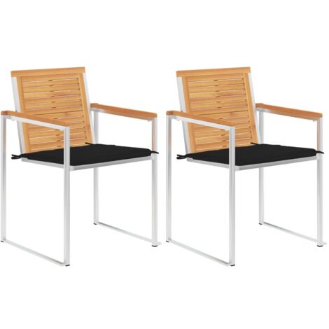 Lot de 2 Chaises de jardin avec coussins - Chaises d'extérieur pour terrasse/jardin Teck solide et acier BV268998 - BonneVie