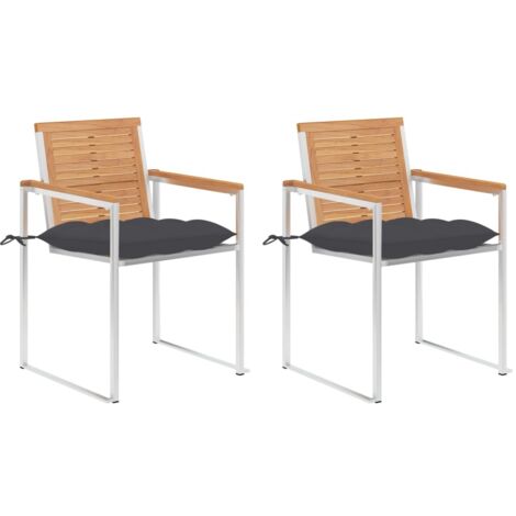 Lot de 2 Chaises de jardin avec coussins - Chaises d'extérieur pour terrasse/jardin Teck solide et acier BV326630 - BonneVie