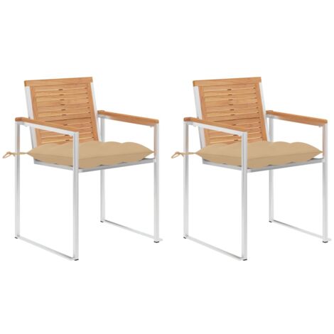 Lot de 2 Chaises de jardin avec coussins - Chaises d'extérieur pour terrasse/jardin Teck solide et acier BV659637 - BonneVie