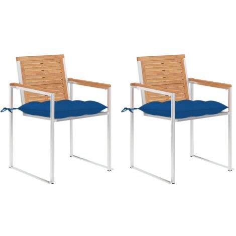 Lot de 2 Chaises de jardin avec coussins - Chaises d'extérieur pour terrasse/jardin Teck solide et acier BV761401 - BonneVie