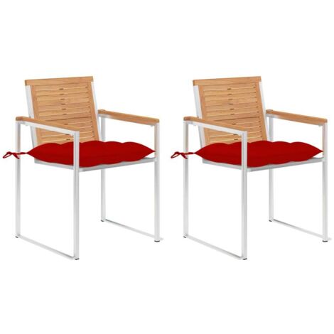 Lot de 2 Chaises de jardin avec coussins - Chaises d'extérieur pour terrasse/jardin Teck solide et acier BV821872 - BonneVie
