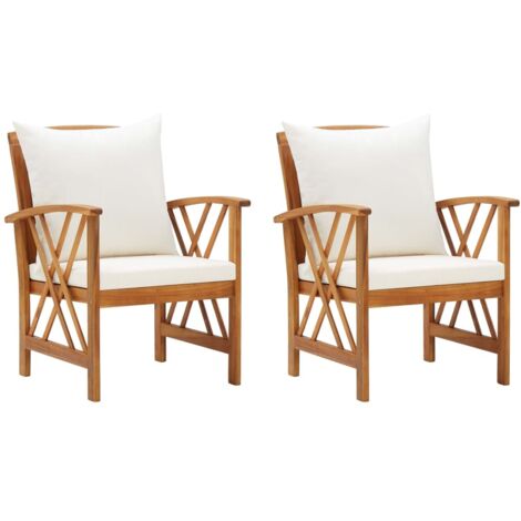 Lot de 2 Chaises de jardin avec coussins Siège de Terrasse Fauteuil de jardin Bois d'acacia massif DHNET6659023