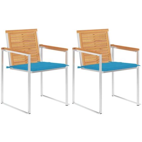 Lot de 2 Chaises de jardin avec coussins Siège de Terrasse Fauteuil de jardin Teck solide et acier DHNET3070810