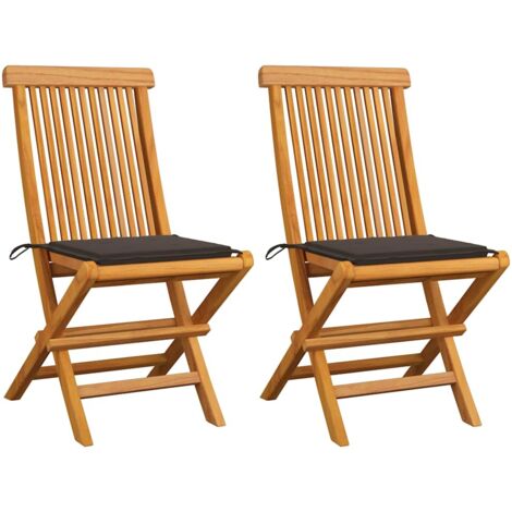Lot de 2 Chaises de jardin avec coussins taupe - Chaise d'extérieur pour terrasse/jardin Bois de teck massif BV577293 - BonneVie