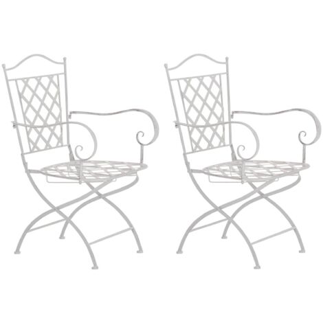 Lot de 2 chaises de jardin balcon terrasse avec accoudoirs en métal blanc vieilli 100002858