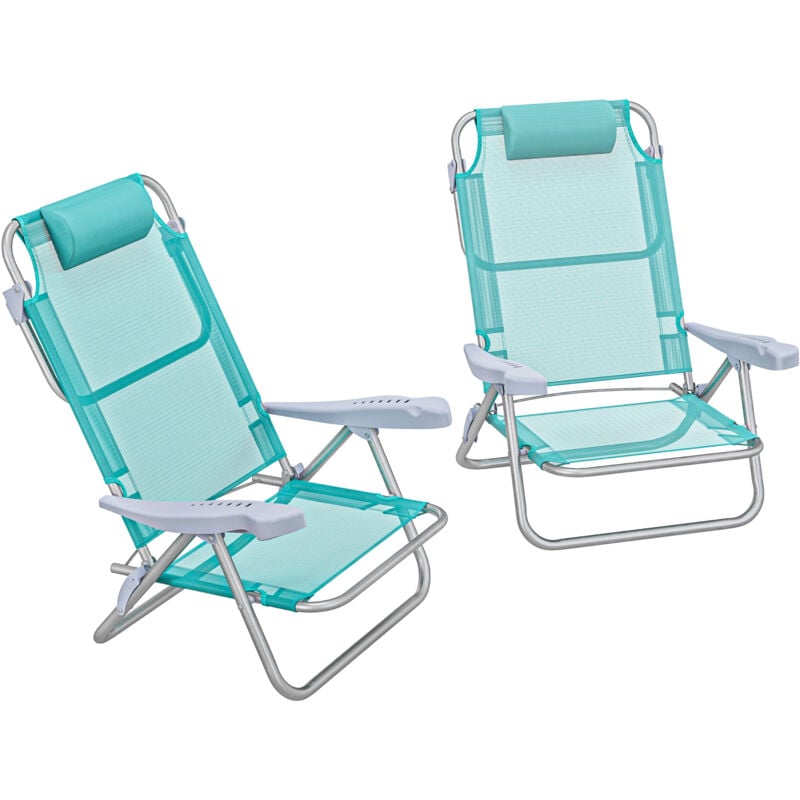 Lot de 2 chaises de jardin camping plage pliables tétière dossier inclinable 6 niv. alu. teslin gris - Bleu