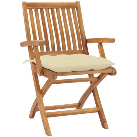 Lot de 2 Chaises de jardin - Chaises d'extérieur pour terrasse/jardin avec coussins blanc crème Teck massif BV201237 - BonneVie
