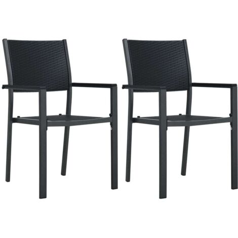 Lot de 2 Chaises de jardin - Chaises d'extérieur pour terrasse/jardin Noir Plastique Aspect de rotin BV783524 - BonneVie