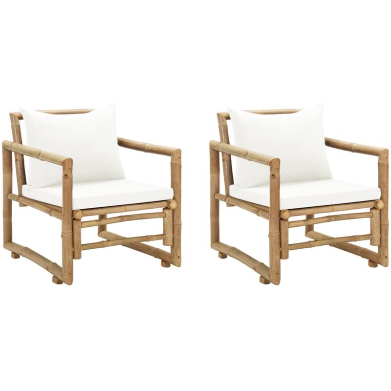 Lot de 2 Chaises de jardin - Chaises d'extérieur pour terrasse/jardin avec coussins et oreillers Bambou BV906223