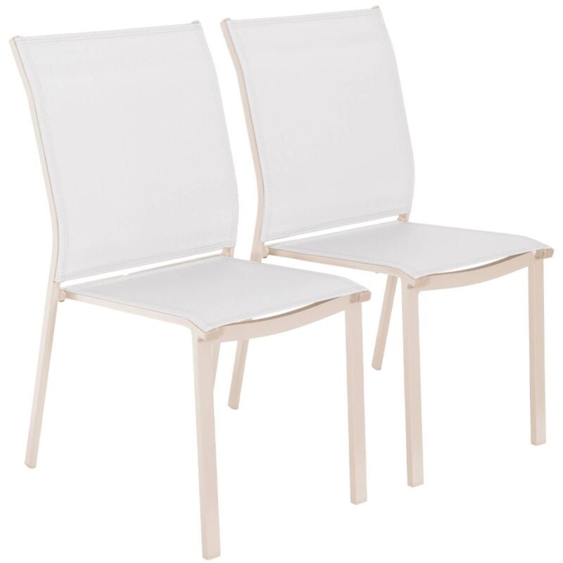Lot de 2 chaises de jardin cleveland empilables aluminium et textilene beige. 64.5 x 45.5 x 89.5 cm