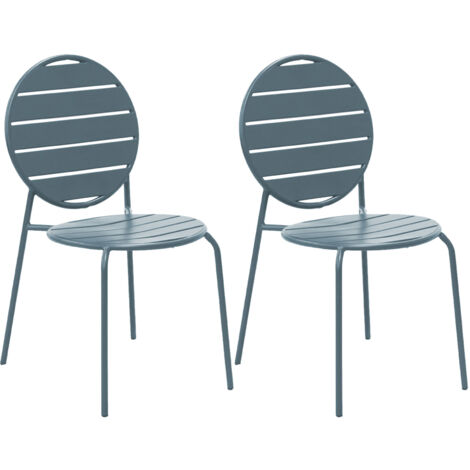 Lot de 2 chaises de jardin dossier rond en métal bleu gris - BACA