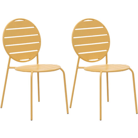 Lot de 2 chaises de jardin dossier rond en métal moutarde - BACA