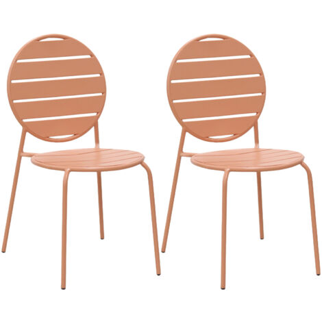 Lot de 2 chaises de jardin dossier rond en métal terracotta - BACA