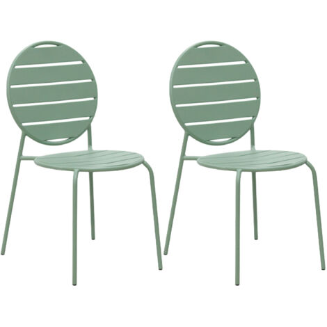 Lot de 2 chaises de jardin dossier rond en métal vert - BACA