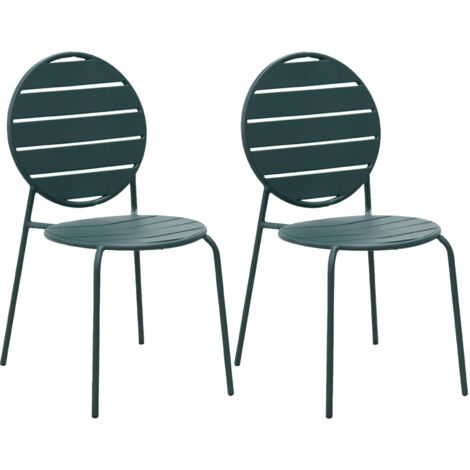 Lot de 2 chaises de jardin dossier rond en métal vert sapin - BACA
