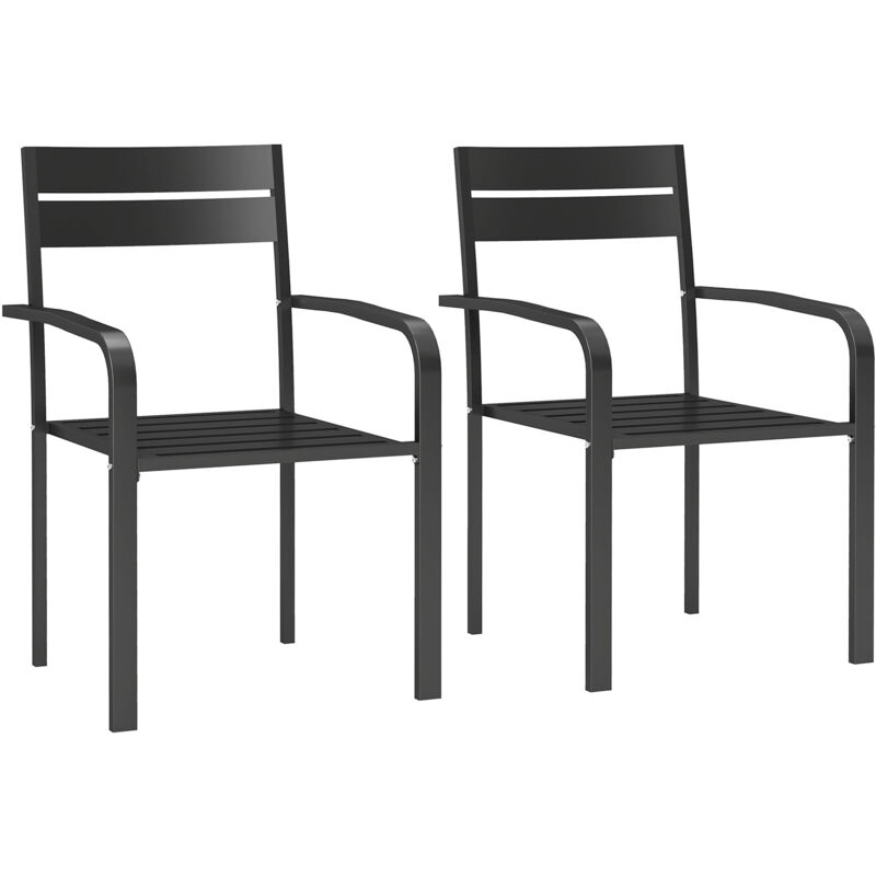 Lot de 2 chaises de jardin empilables avec accoudoirs courbés aluminium gris foncé