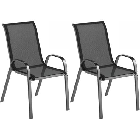 Lot de 2 chaises de jardin empilables en acier avec dossier haut et tissu maille respirant, 54 x 71 x 93 cm, couleur noir.