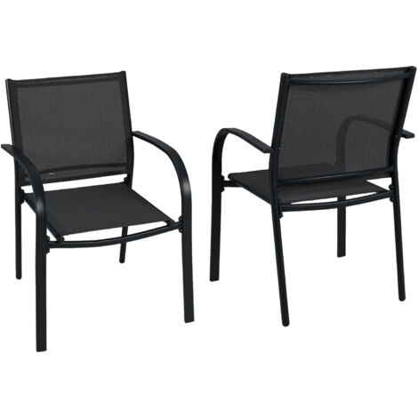 Lot de 2 Chaises de Jardin Empilables en Métal avec Assise et Dossier Respirants, pour Jardin, Piscine, 61 x 58 x 85 cm, Charge 150 kg