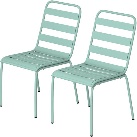 Lot de 2 chaises de jardin empilables en métal vert pour terrasse balcon