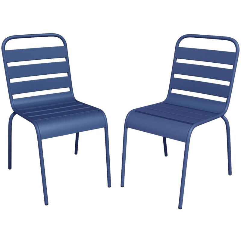 Lot de 2 chaises de jardin empilables en métal - Bleu nuit - mirmande de mylia