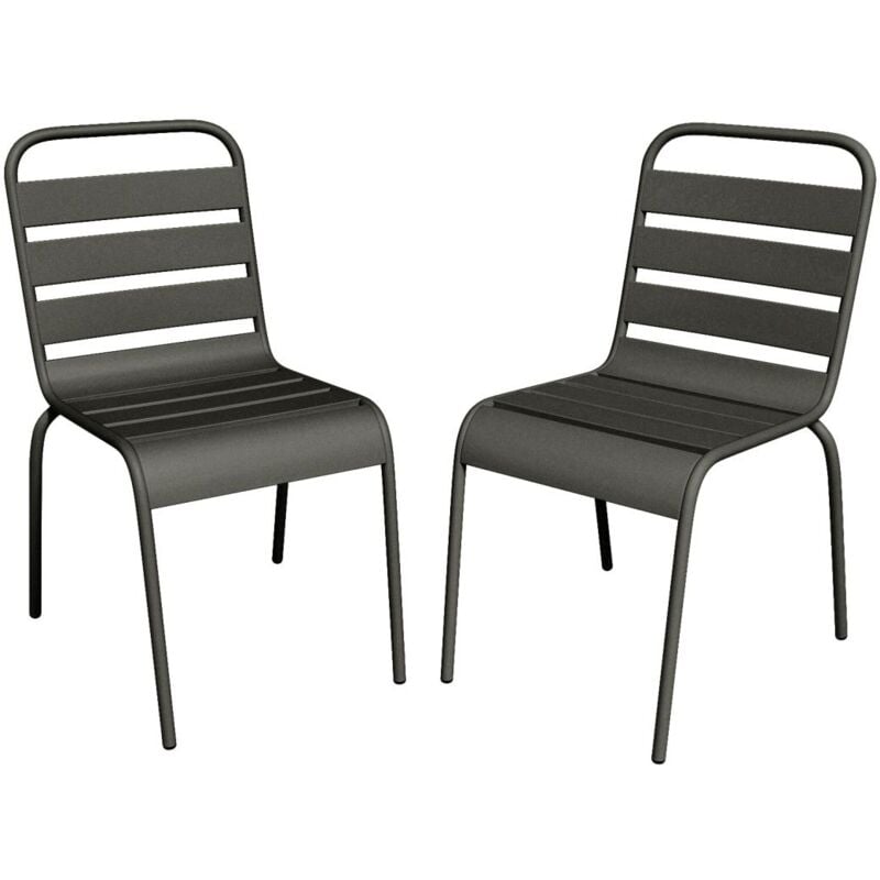 Lot de 2 chaises de jardin empilables en métal - Gris anthracite - mirmande de mylia
