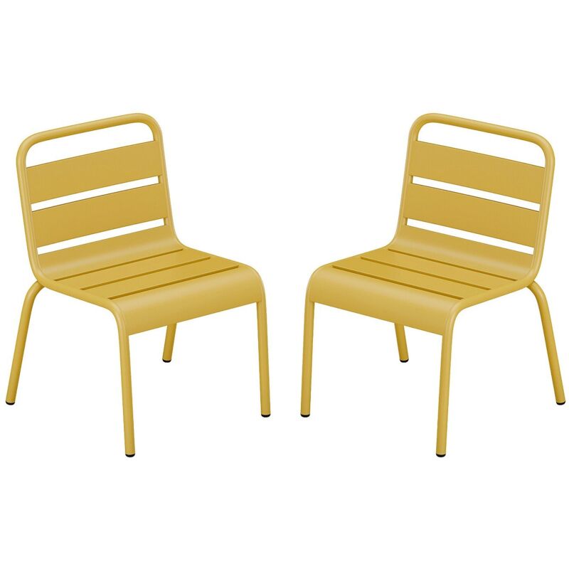Lot de 2 chaises de jardin empilables pour enfants en métal - Jaune moutarde - popayan de mylia