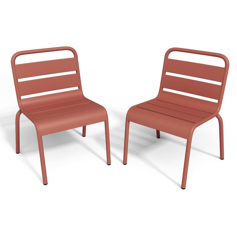 Vente-unique - Lot de 2 chaises de jardin empilables pour enfants en métal - Terracotta - popayan de mylia