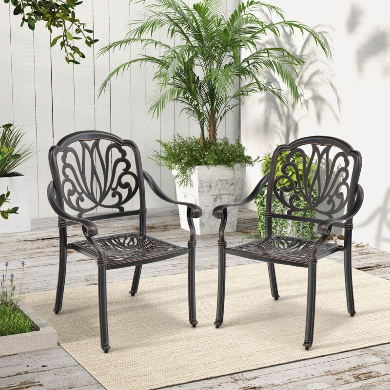 Lot de 2 Chaises de Jardin en Aluminium Coulé Fauteuil de Jardin Empilable avec Pieds Réglables Siège Incurvé Charge 165KG DESIGN IN
