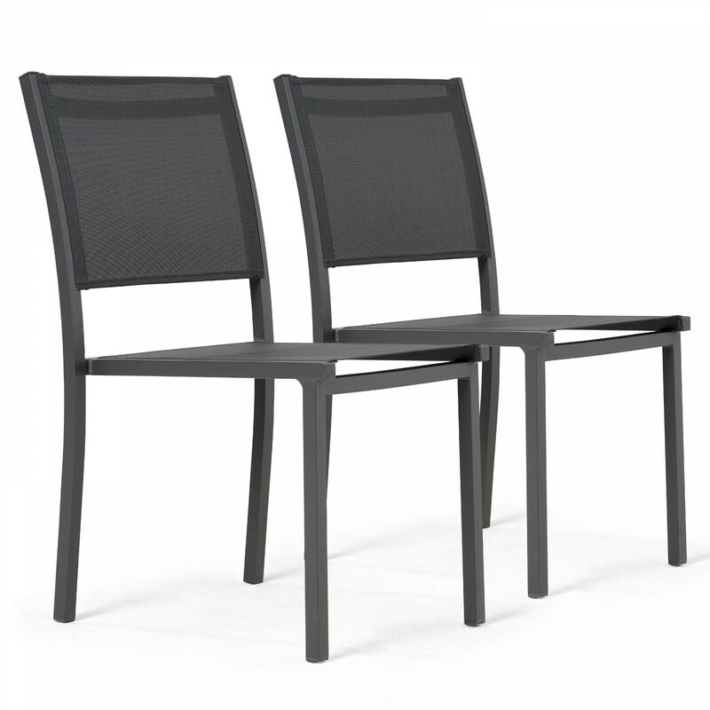 Oviala - Lot de 2 chaises de jardin aluminium et textilène gris