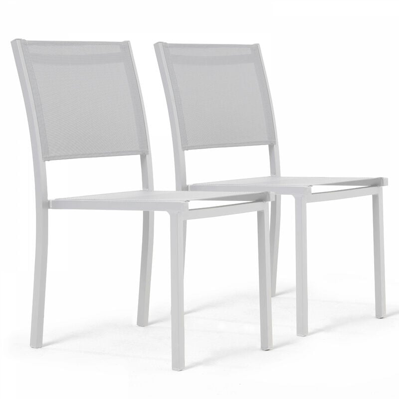 Oviala - Lot de 2 chaises de jardin aluminium et textilène blanc - Blanc